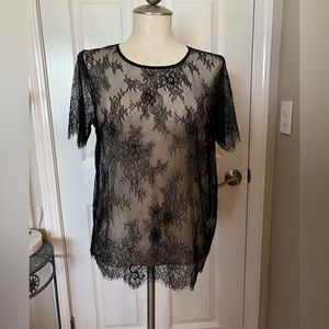 ASOS Floral Mesh Black Top sz M